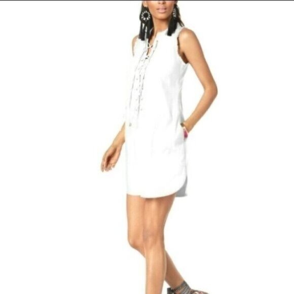 Trina Turk x I.N.C. Linen Blend Lace-Up Dress Size Medium - Picture 1 of 7